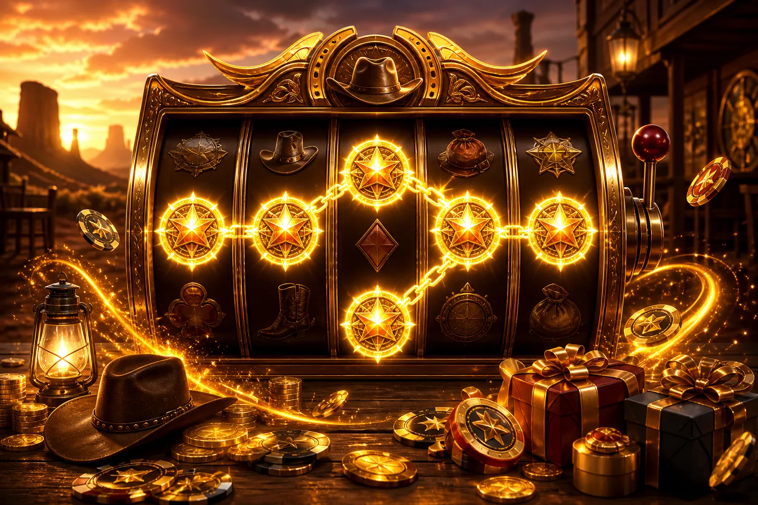 Golden West slot showing chained multipliers during free spins